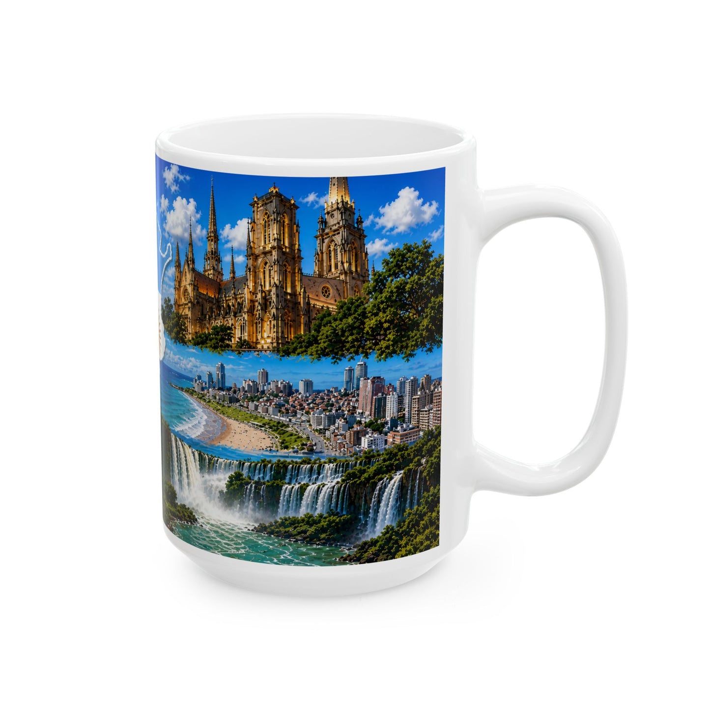Argentina Travel Photo Collage Ceramic Mug – Map with Sun of May (11oz, 15oz)