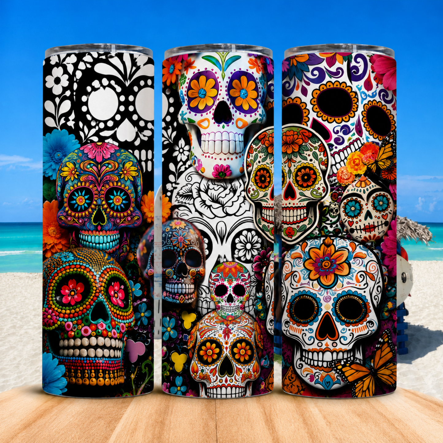 Vaso Térmico Calaveras de Azúcar Mexicanas con Pajita 20oz