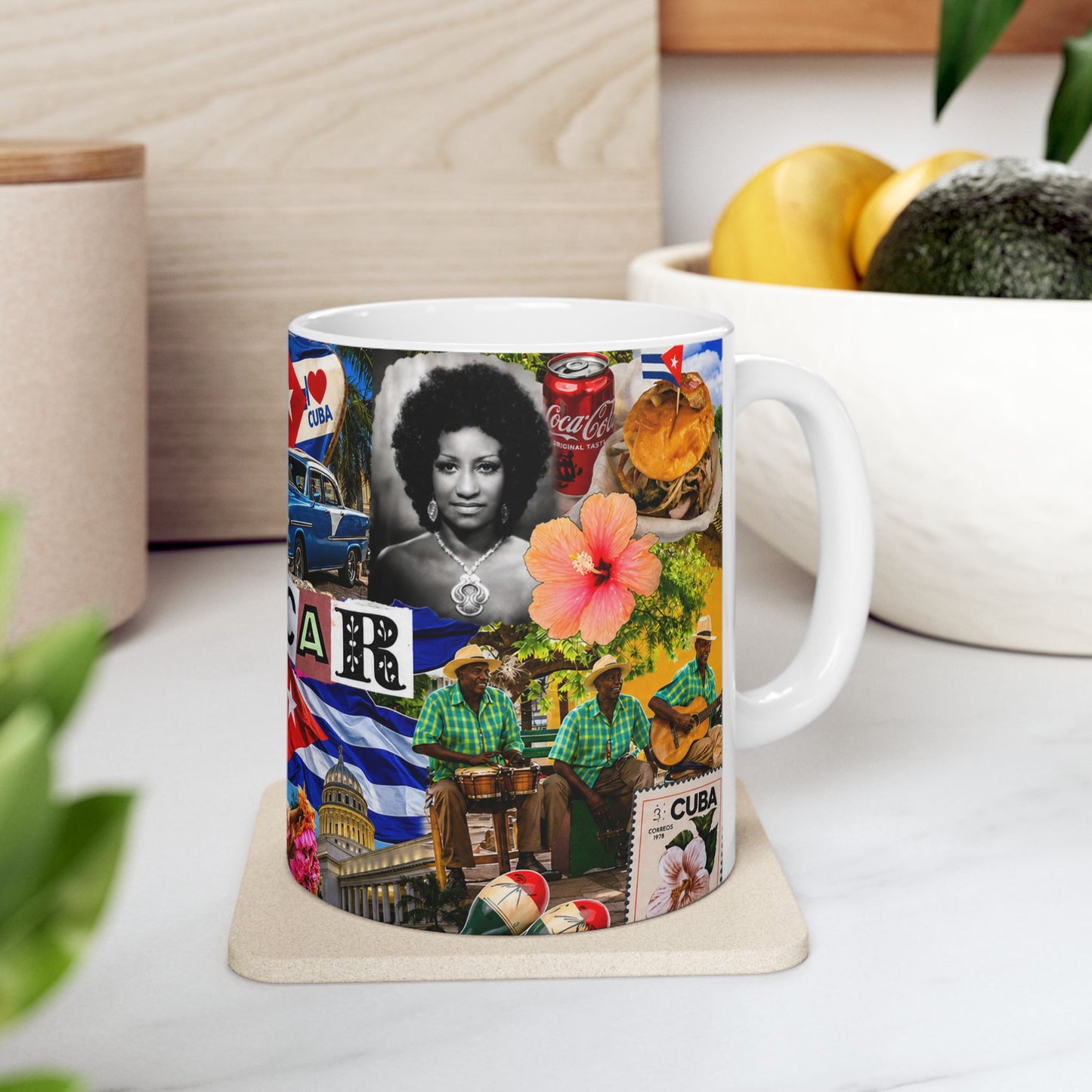 Cuban Collage Ceramic Mug — Havana Vintage Cars & Flags (11oz, 15oz)
