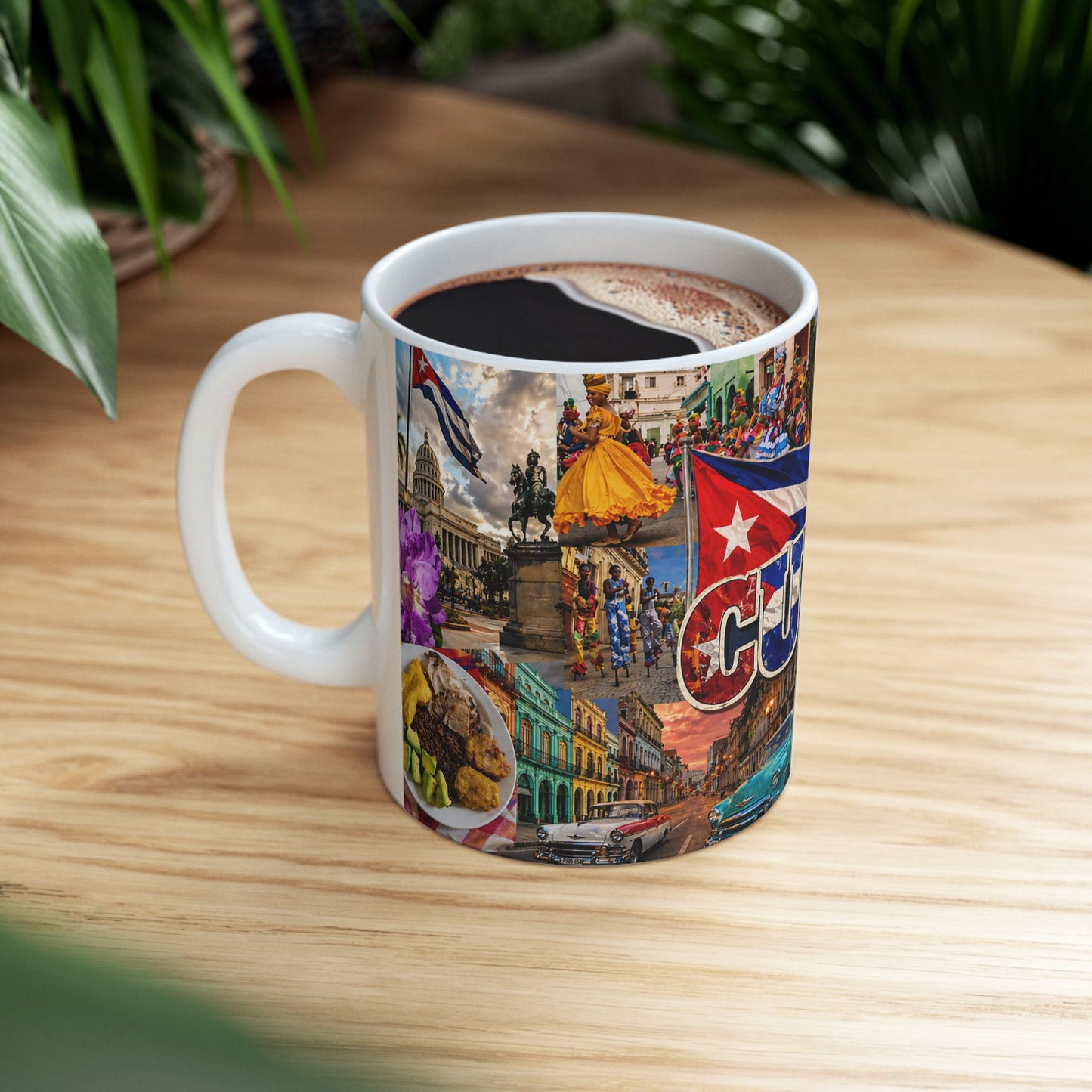 Cuba Collage Ceramic Mug – Vintage Cars, Flag & Tropical Travel Souvenir (11oz, 15oz)