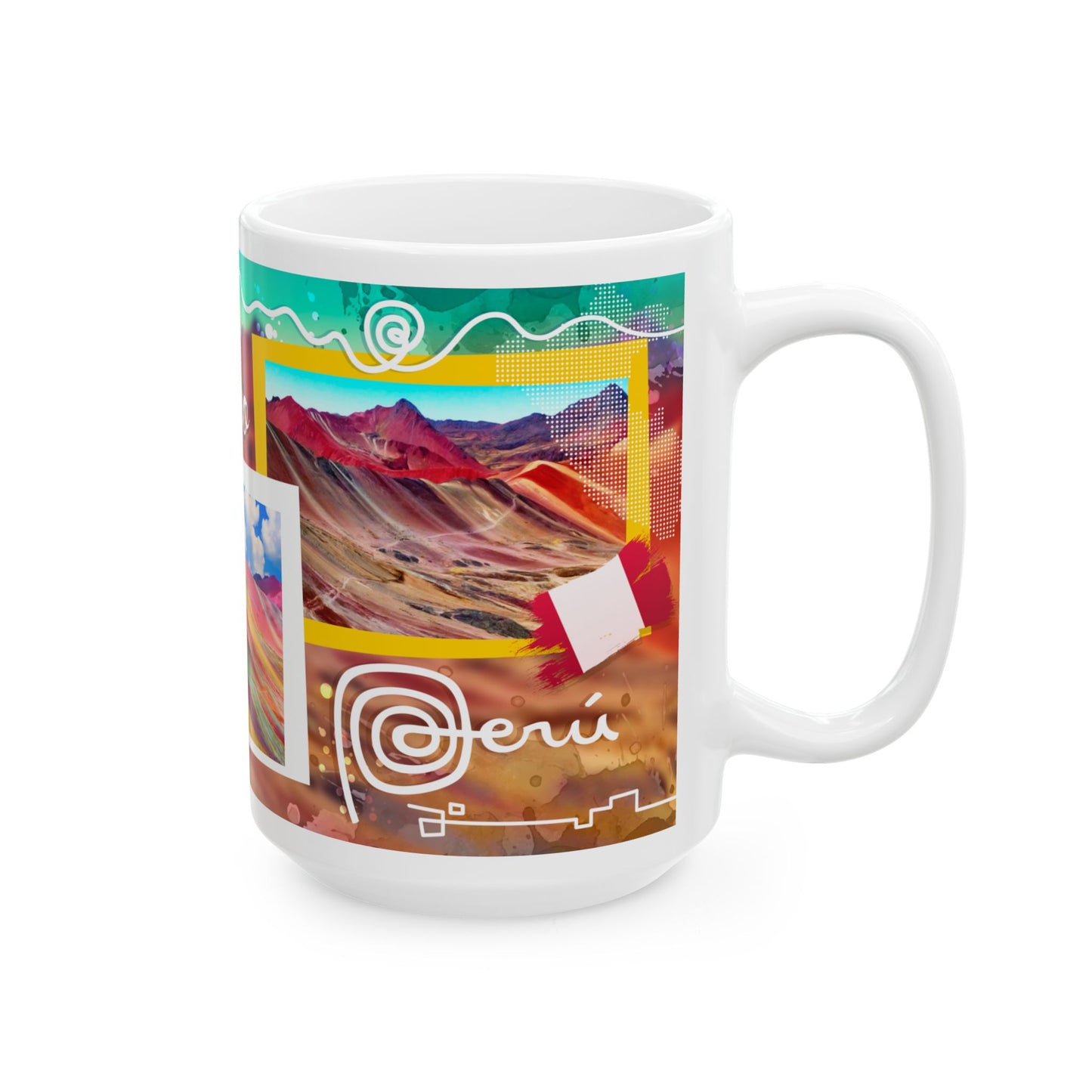 Cusco Peru Travel Collage Ceramic Mug - Rainbow Mountain - Taza Perú (11oz, 15oz)