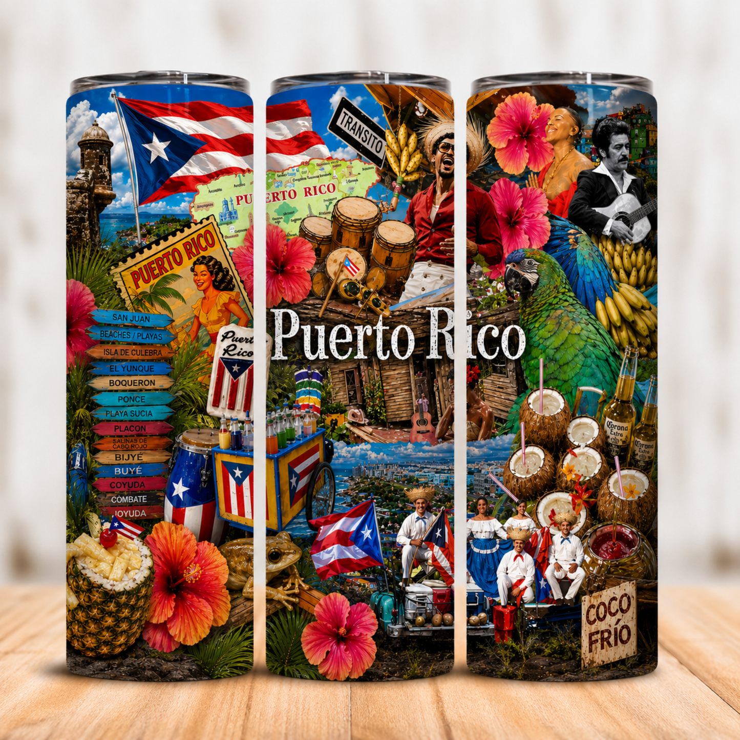 Vaso Térmico Puerto Rico Ritmo y Playas con Pajita 20oz