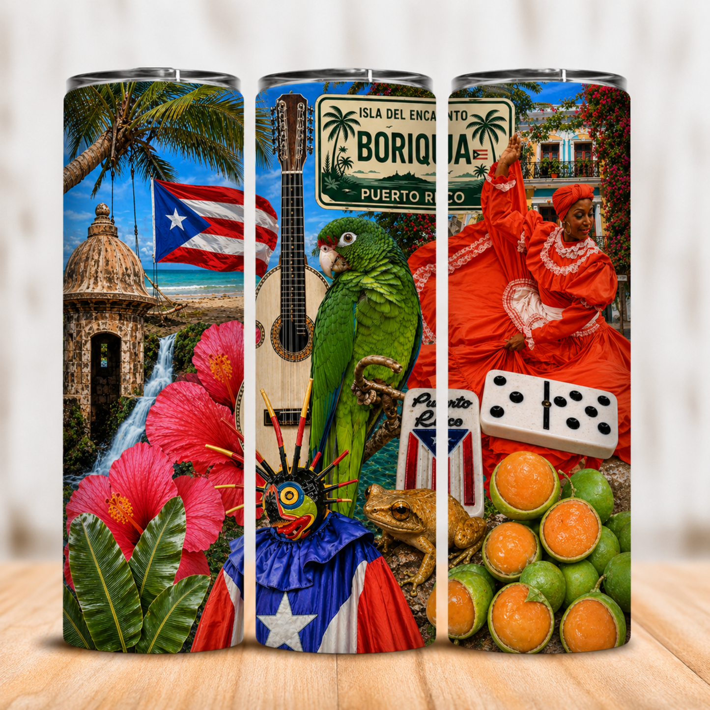 Vaso Térmico Puerto Rico Boricua y Folclor con Pajita 20oz