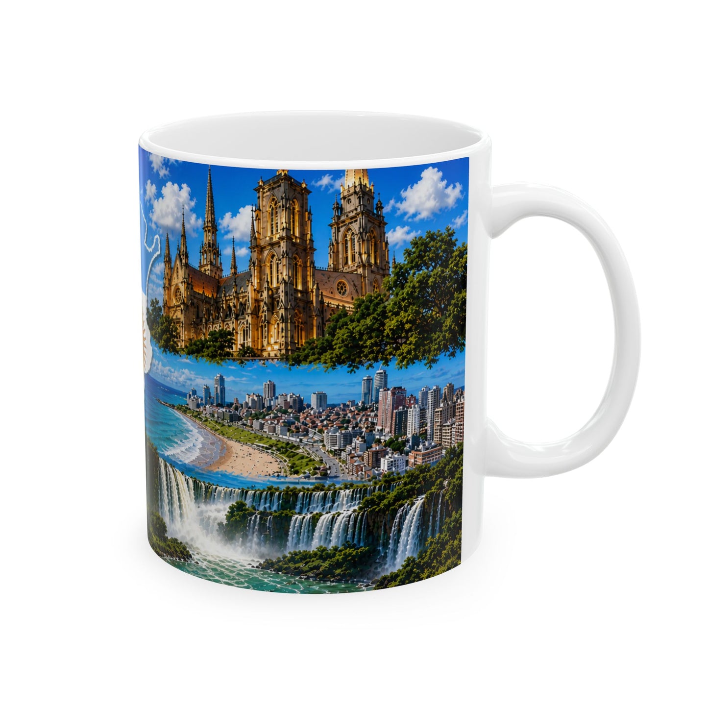Argentina Travel Photo Collage Ceramic Mug – Map with Sun of May (11oz, 15oz)
