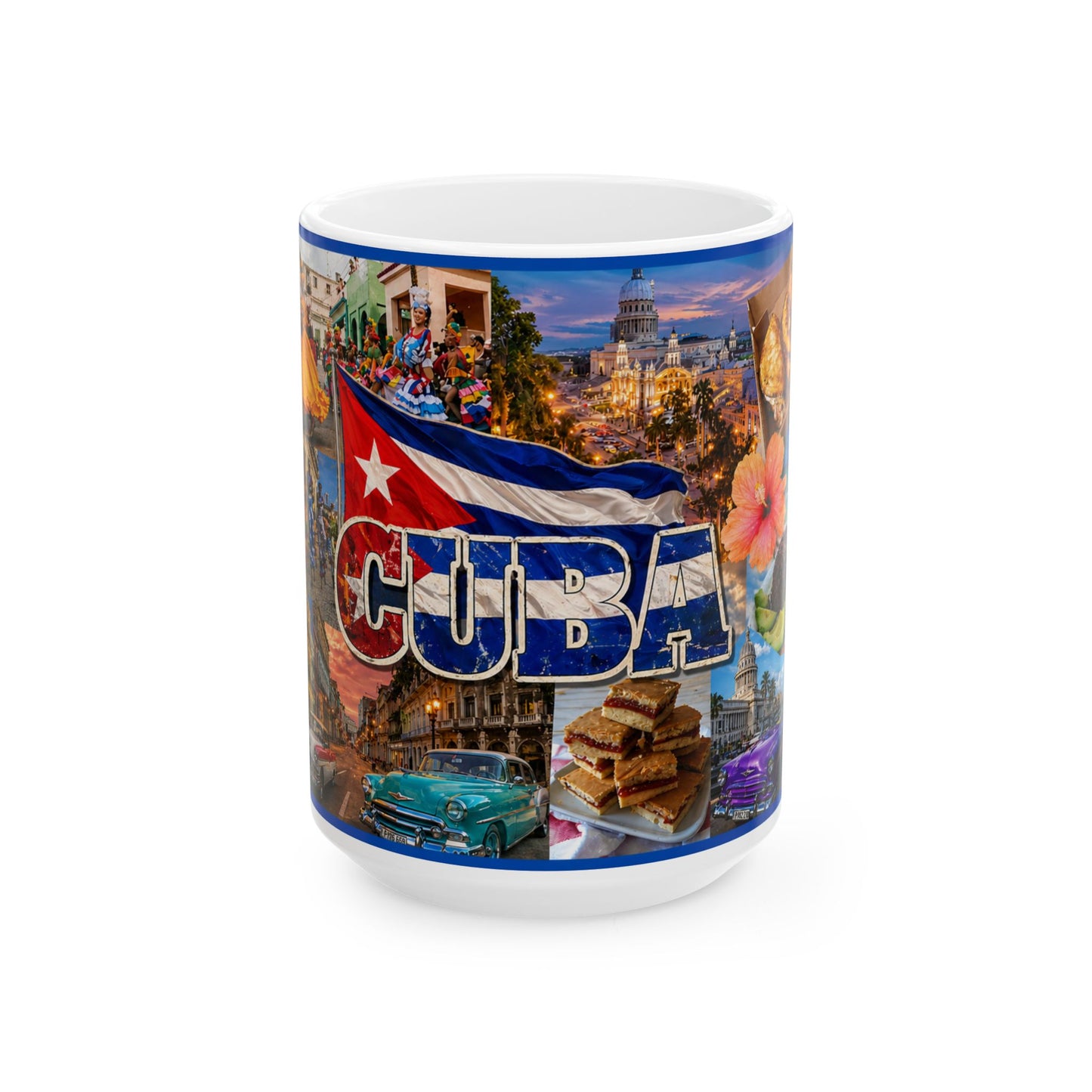 Cuba Collage Ceramic Mug – Vintage Cars, Flag & Tropical Travel Souvenir (11oz, 15oz)