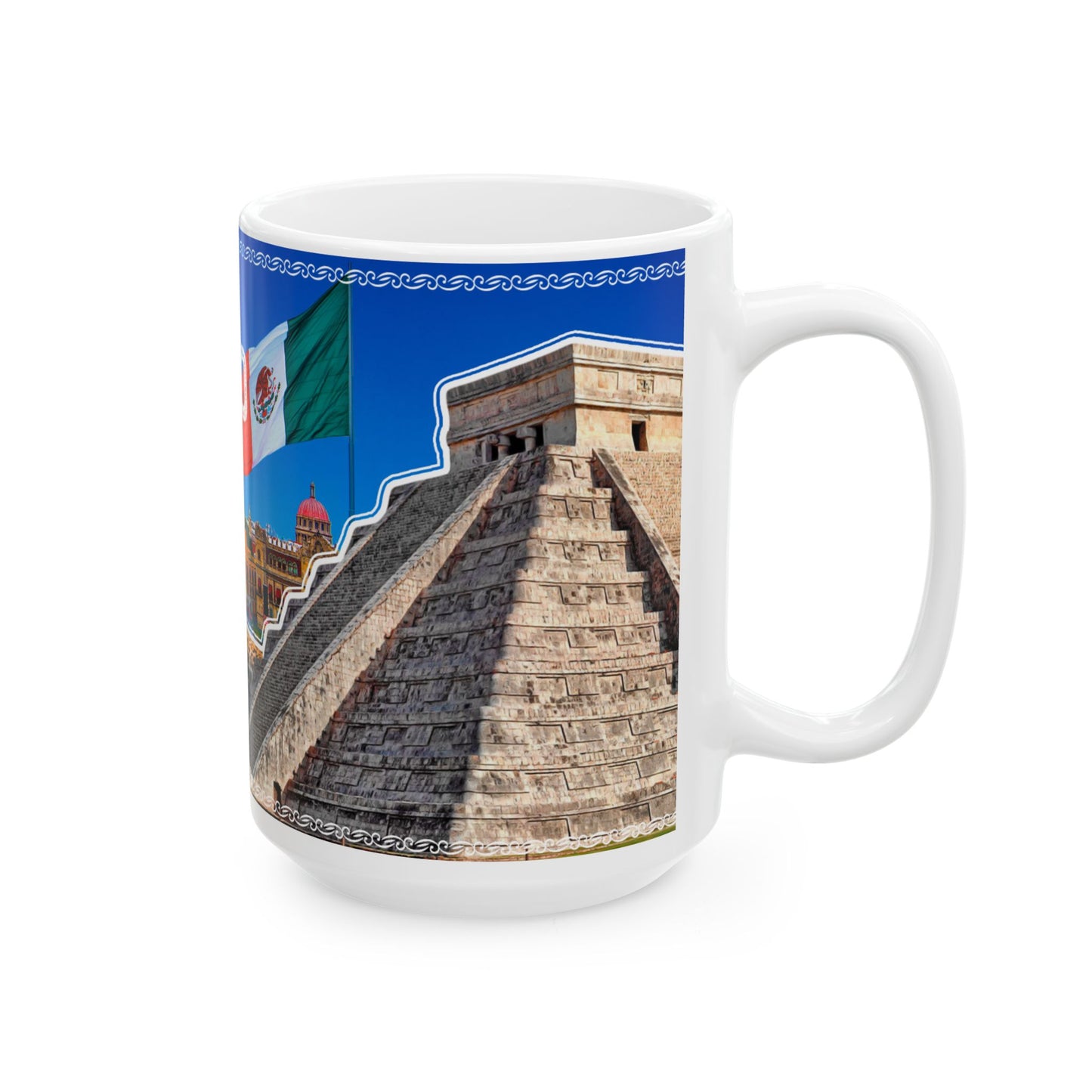 Viva Mexico Ceramic Mug - Mexican Flag & Landmarks (11oz/15oz)