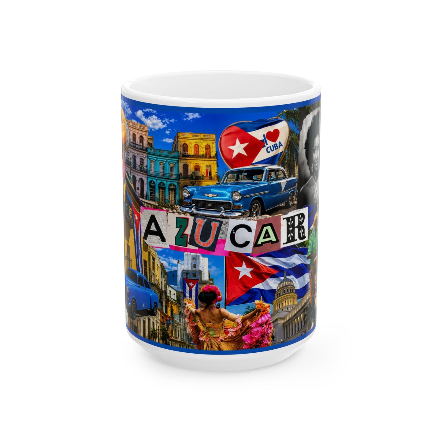 Cuban Collage Ceramic Mug — Havana Vintage Cars & Flags (11oz, 15oz)