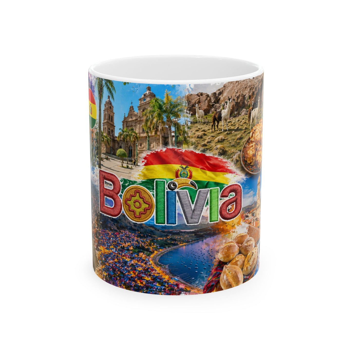 Bolivia Travel Collage Ceramic Mug - Taza de Café Paisajes de Bolivia (11oz, 15oz)