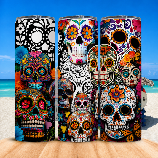 Vaso Térmico Calaveras de Azúcar Mexicanas con Pajita 20oz
