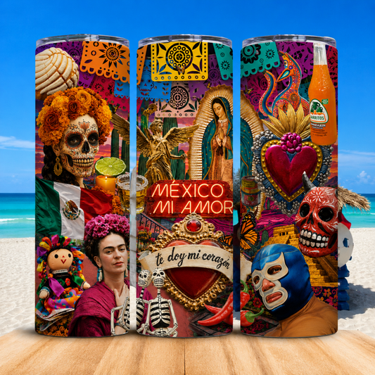 Vaso Térmico México Mi Amor con Pajita Frida Kahlo 20oz