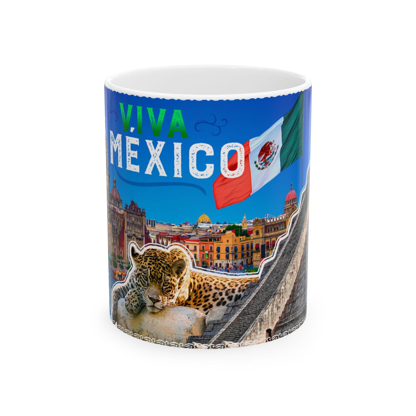 Viva Mexico Ceramic Mug - Mexican Flag & Landmarks (11oz/15oz)