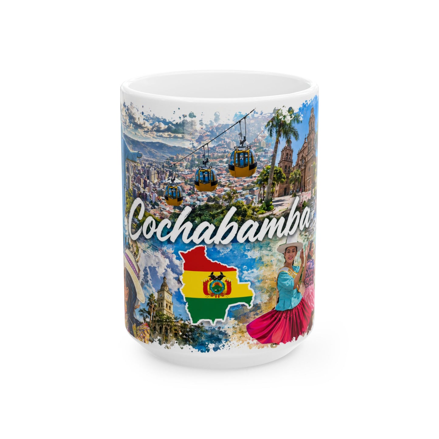 Bolivia Travel Collage Ceramic Mug - Taza de Café Paisajes de Bolivia - Cochabamba (11oz, 15oz)