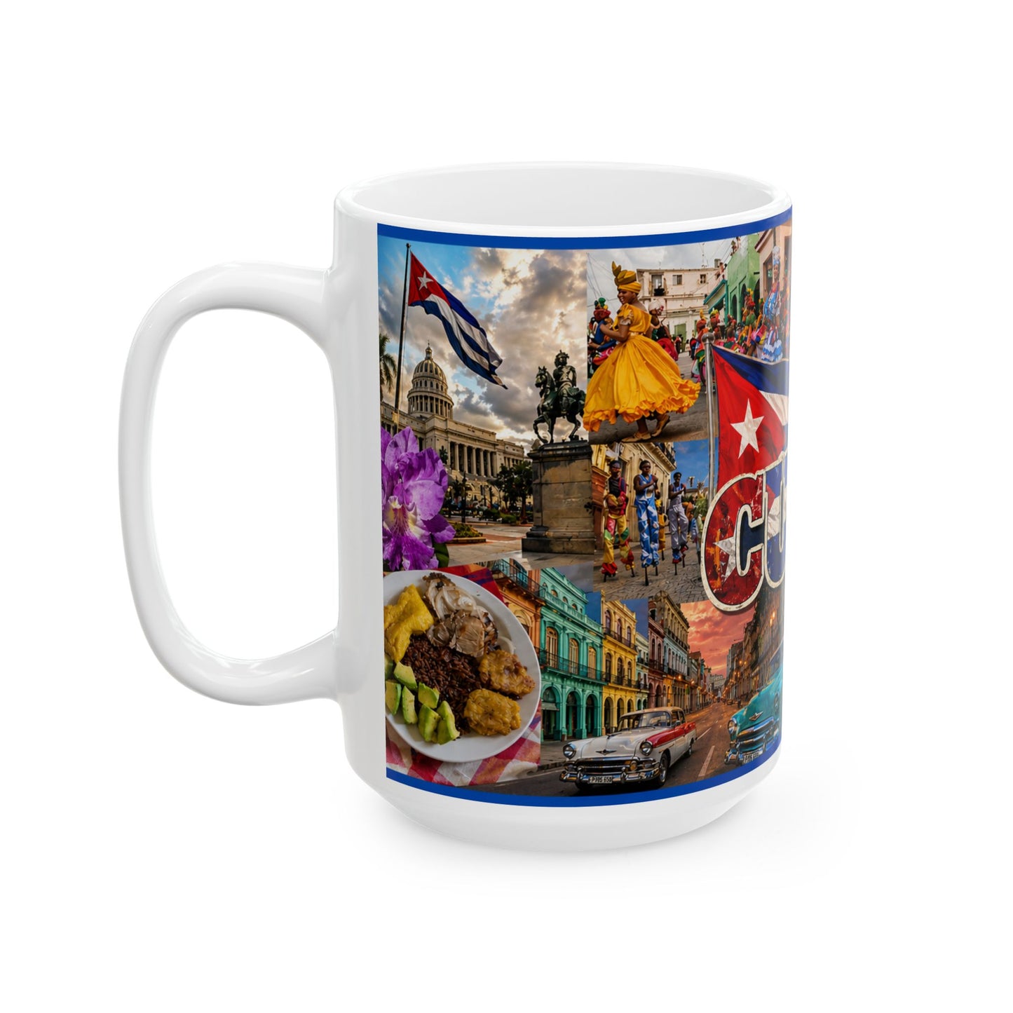 Cuba Collage Ceramic Mug – Vintage Cars, Flag & Tropical Travel Souvenir (11oz, 15oz)