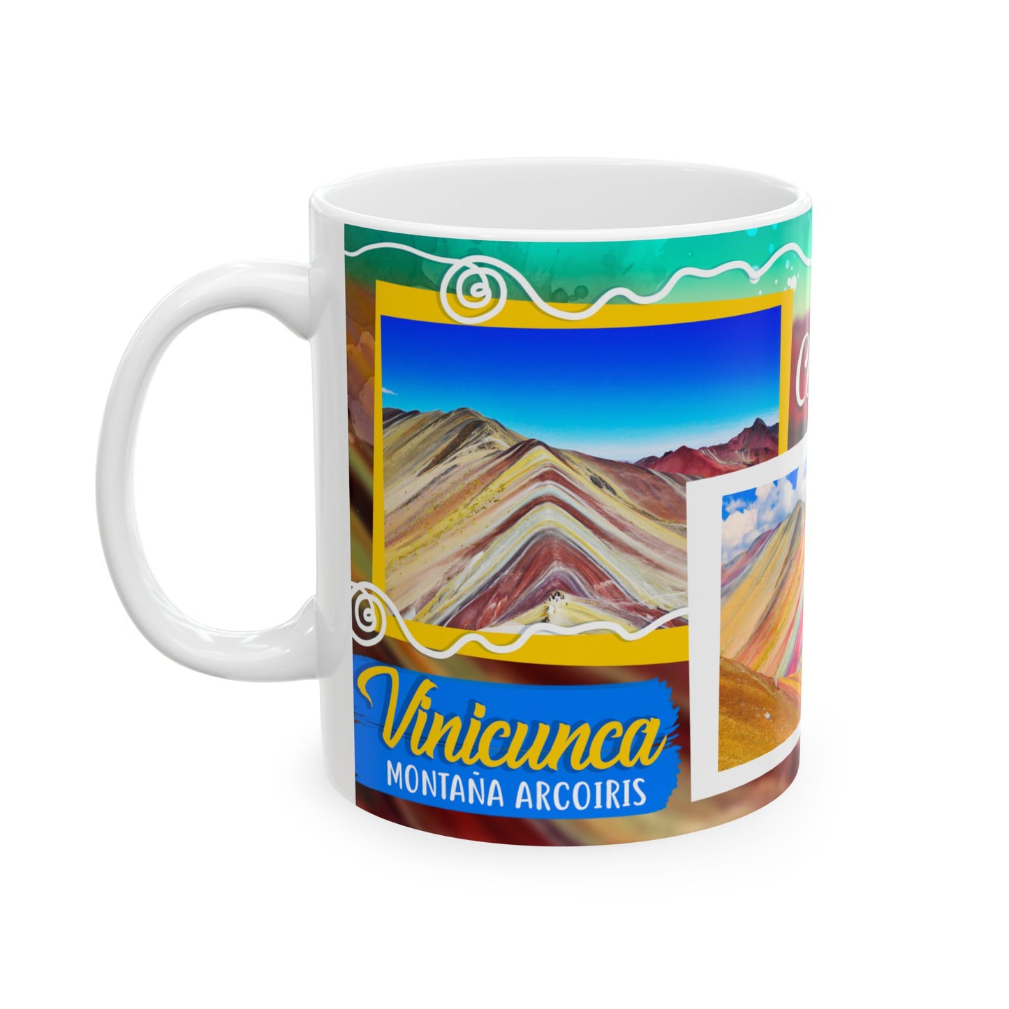 Cusco Peru Travel Collage Ceramic Mug - Rainbow Mountain - Taza Perú (11oz, 15oz)