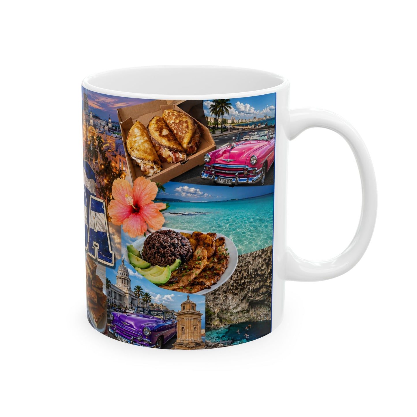Cuba Collage Ceramic Mug – Vintage Cars, Flag & Tropical Travel Souvenir (11oz, 15oz)