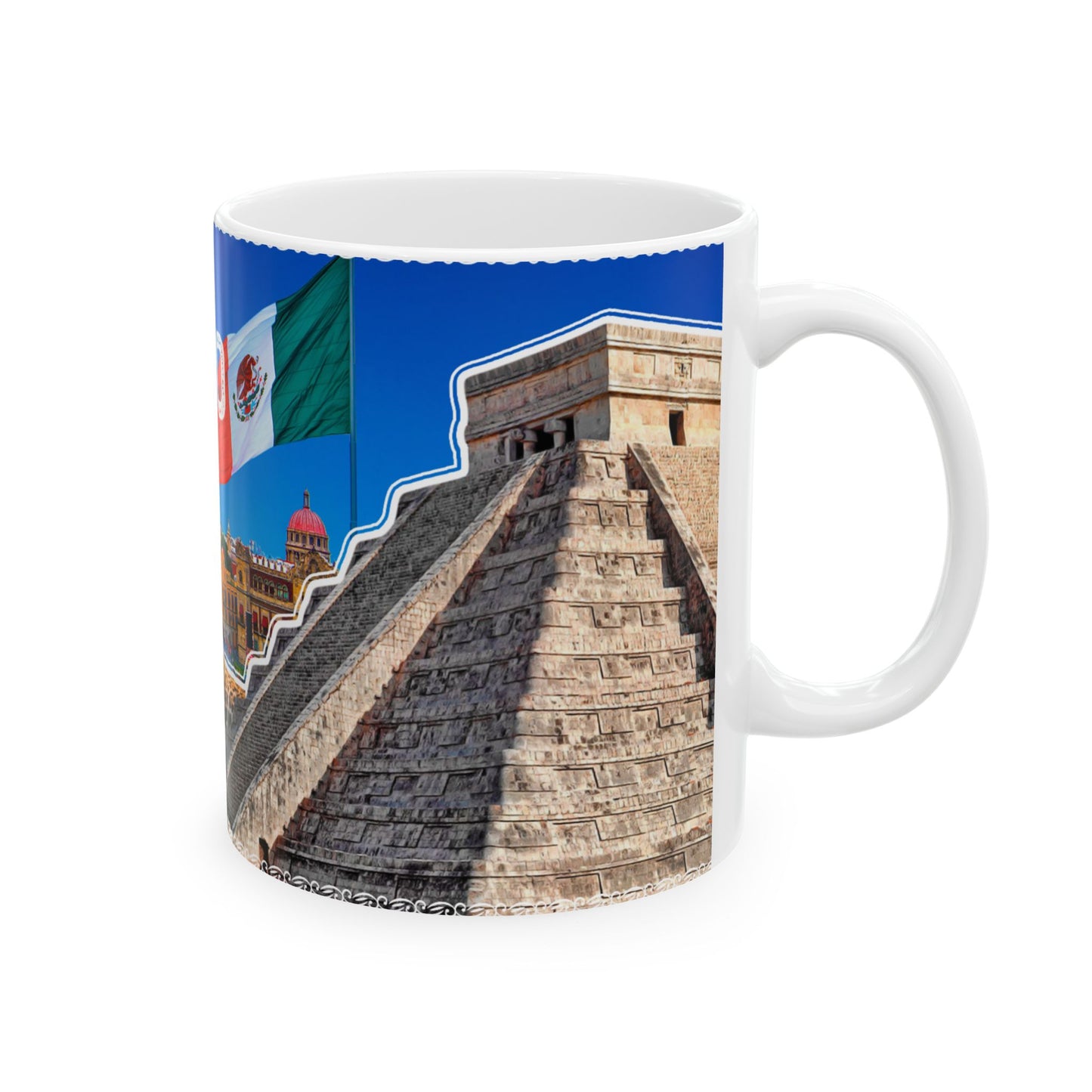 Viva Mexico Ceramic Mug - Mexican Flag & Landmarks (11oz/15oz)