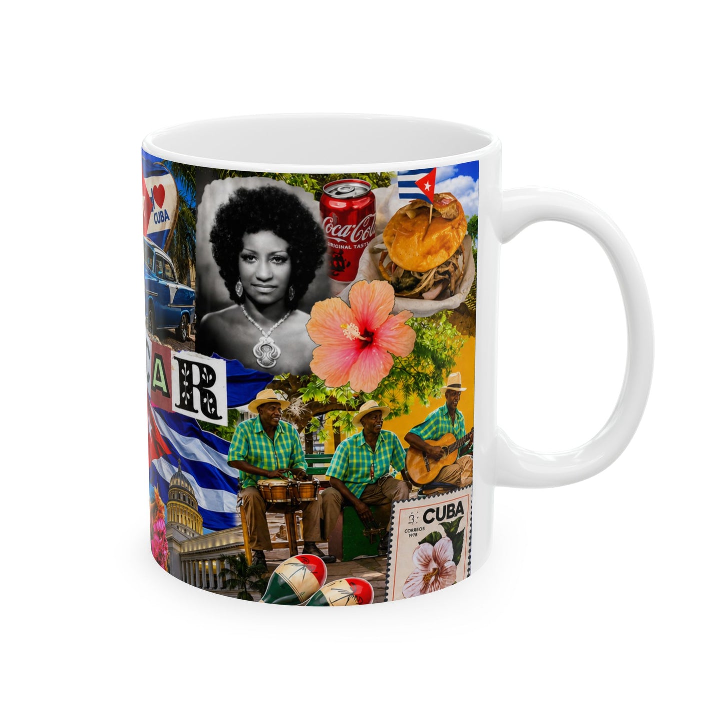 Cuban Collage Ceramic Mug — Havana Vintage Cars & Flags (11oz, 15oz)