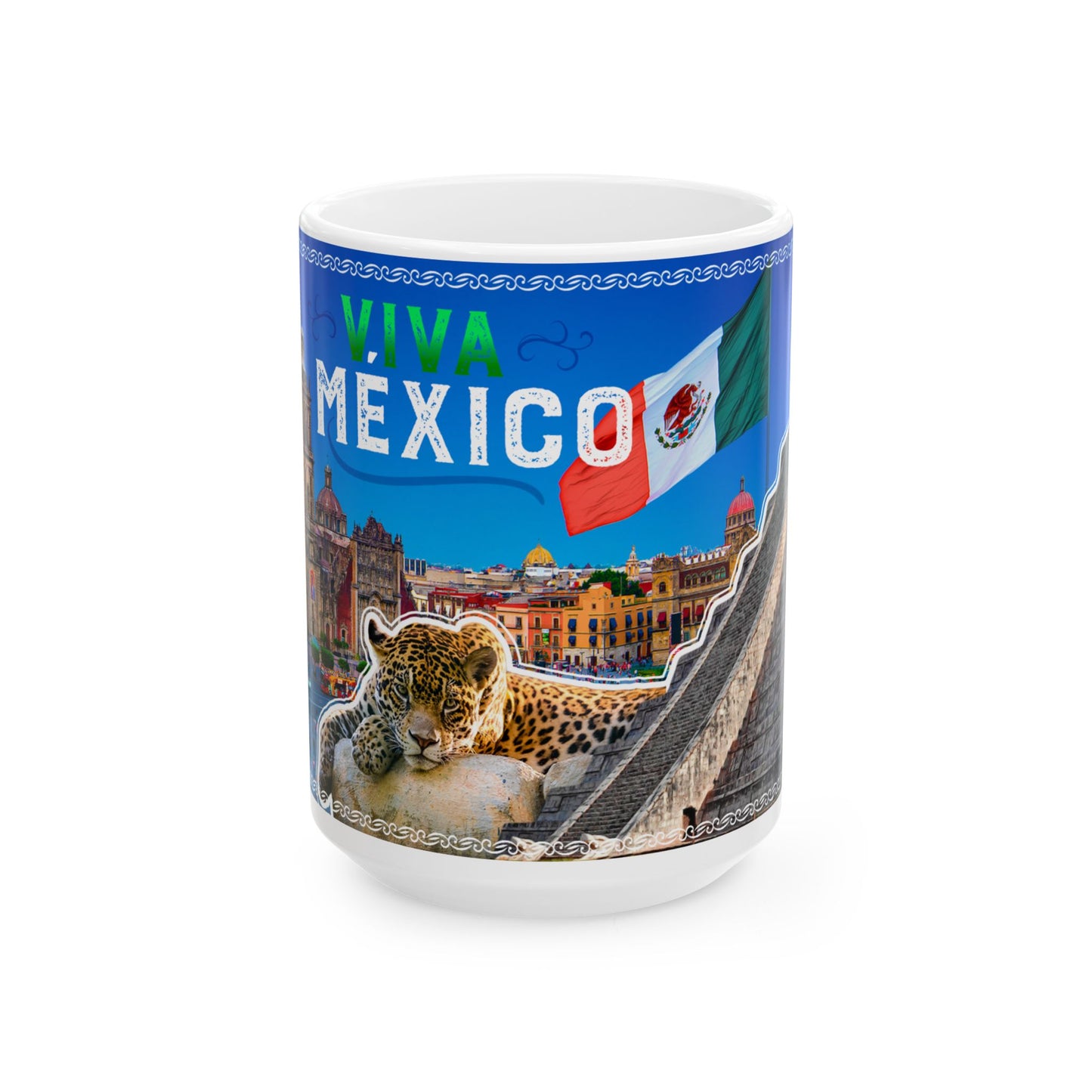 Viva Mexico Ceramic Mug - Mexican Flag & Landmarks (11oz/15oz)