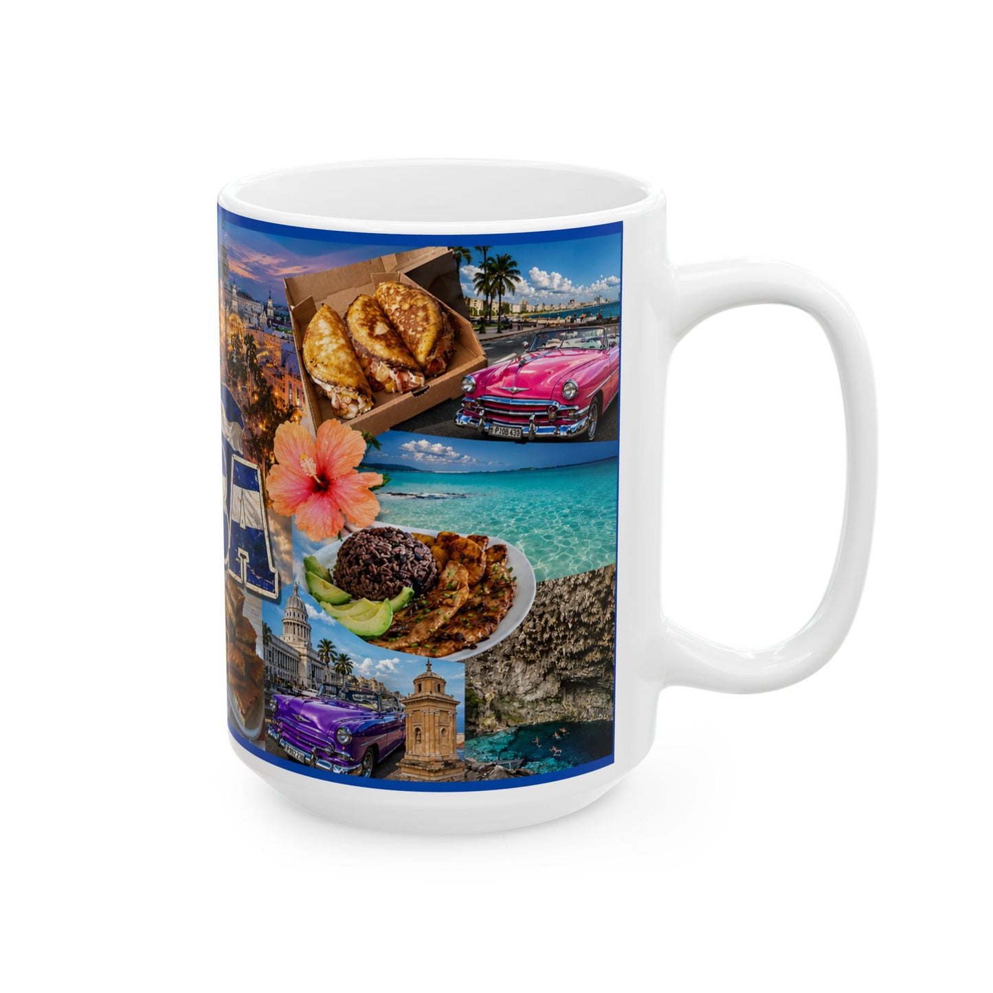 Cuba Collage Ceramic Mug – Vintage Cars, Flag & Tropical Travel Souvenir (11oz, 15oz)