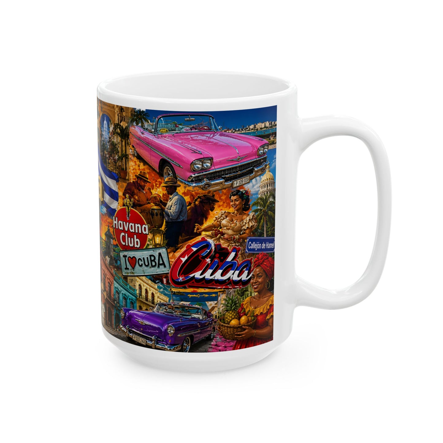 Cuba Collage Ceramic Mug – Vintage Havana Travel Souvenir (11oz, 15oz)