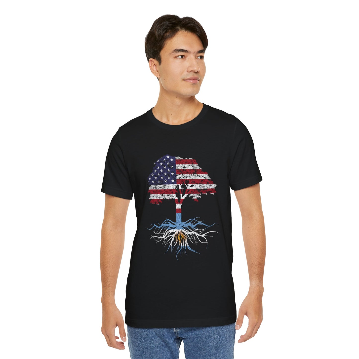 American Flag Tree T-Shirt — Argentina & USA Flag Tree T-Shirt