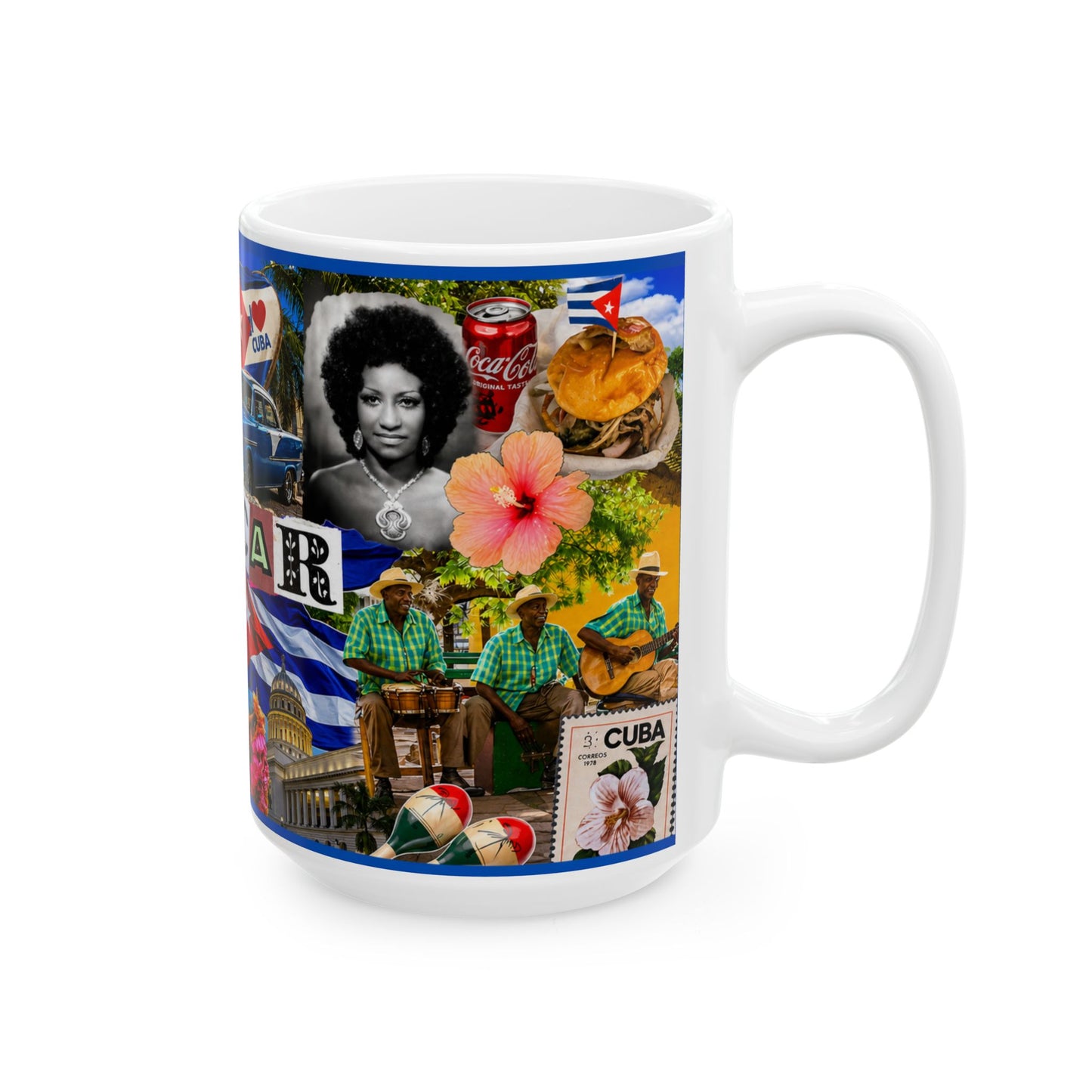 Cuban Collage Ceramic Mug — Havana Vintage Cars & Flags (11oz, 15oz)