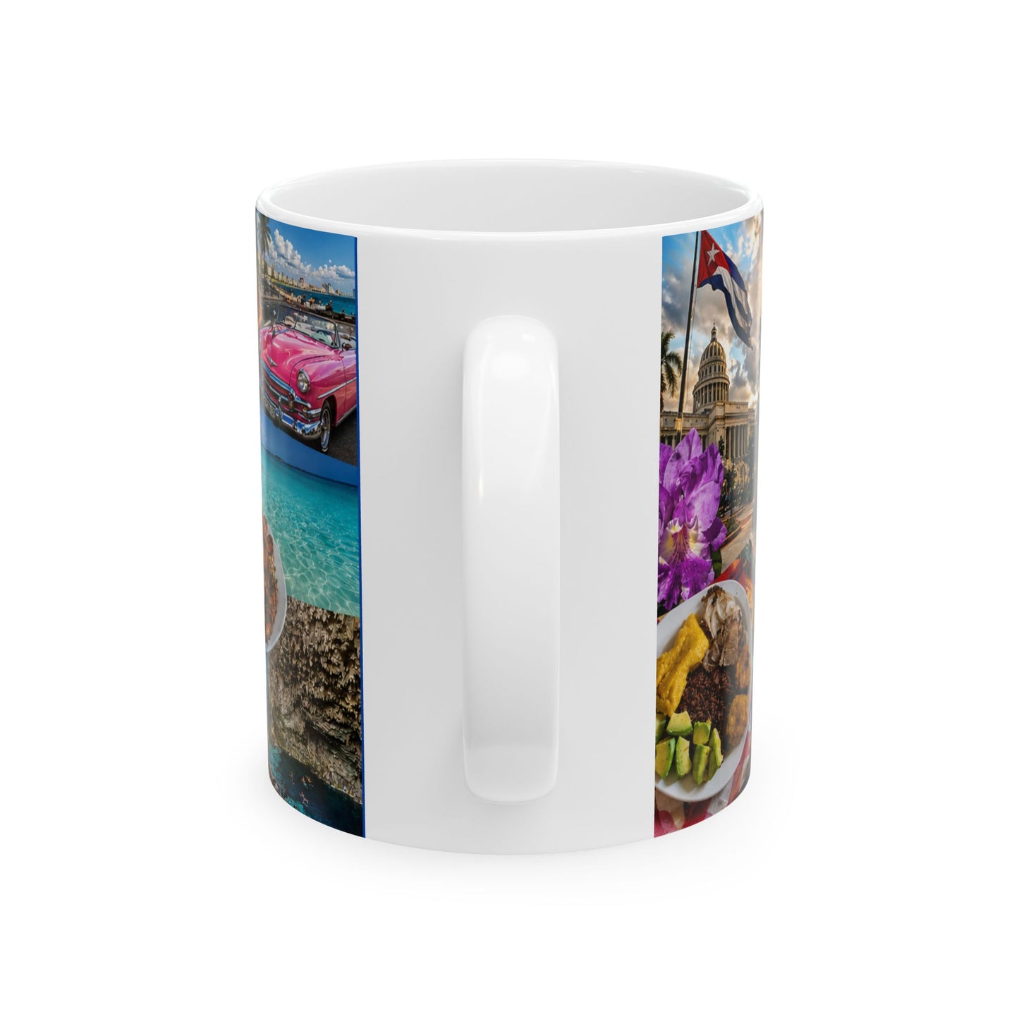 Cuba Collage Ceramic Mug – Vintage Cars, Flag & Tropical Travel Souvenir (11oz, 15oz)