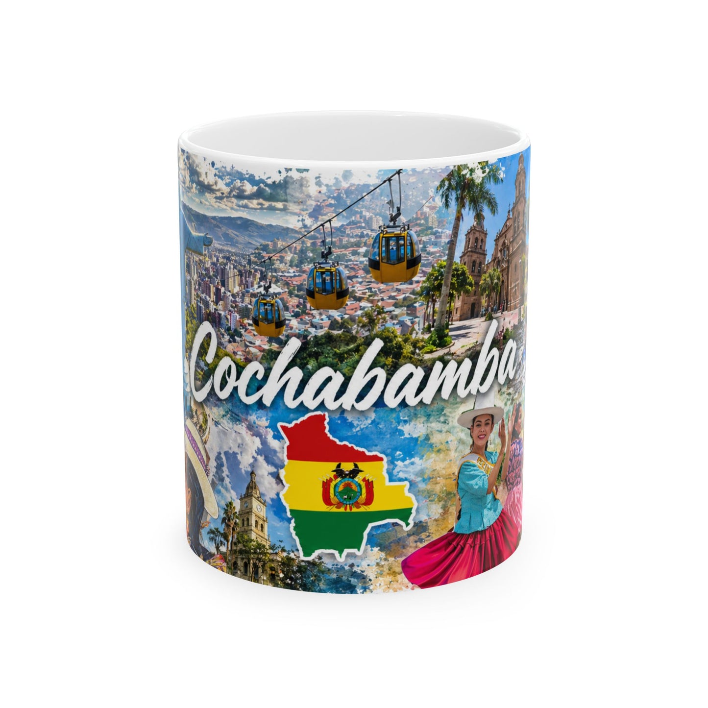 Bolivia Travel Collage Ceramic Mug - Taza de Café Paisajes de Bolivia - Cochabamba (11oz, 15oz)