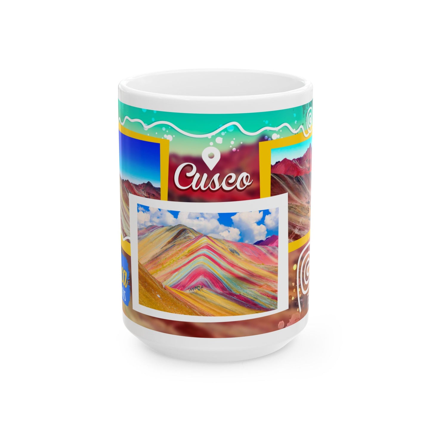 Cusco Peru Travel Collage Ceramic Mug - Rainbow Mountain - Taza Perú (11oz, 15oz)