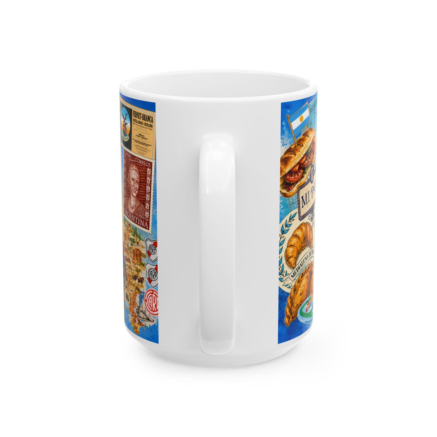 Argentina Collage Ceramic Mug — Sun of May, Flag & Iconic Foods (11oz/15oz)