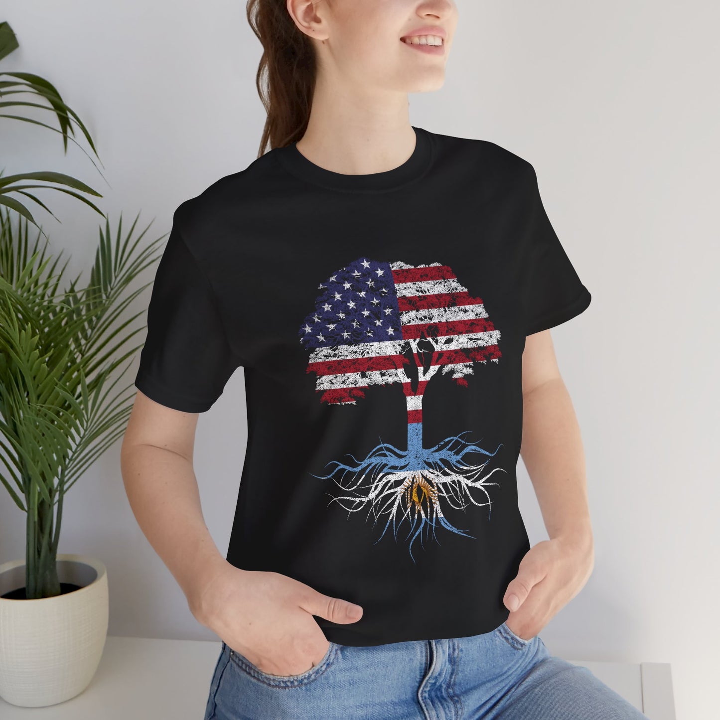 American Flag Tree T-Shirt — Argentina & USA Flag Tree T-Shirt