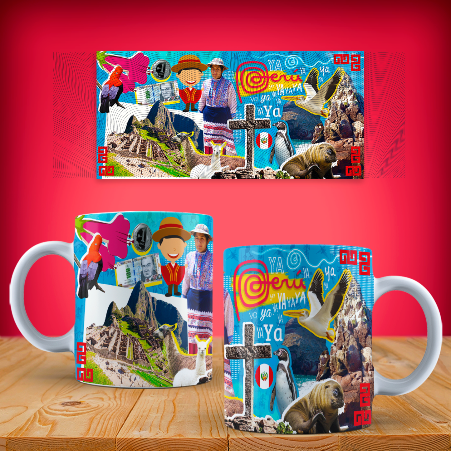 Peruvian Culture Collage Ceramic Mug (11oz/15oz) — Alpaca, Traditional Dress & Peru Icons