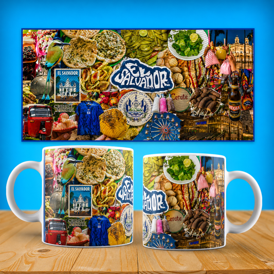 Taza "El Salvador: Sabor y Color" - Edición Collage Cuscatleco (11oz, 15oz)