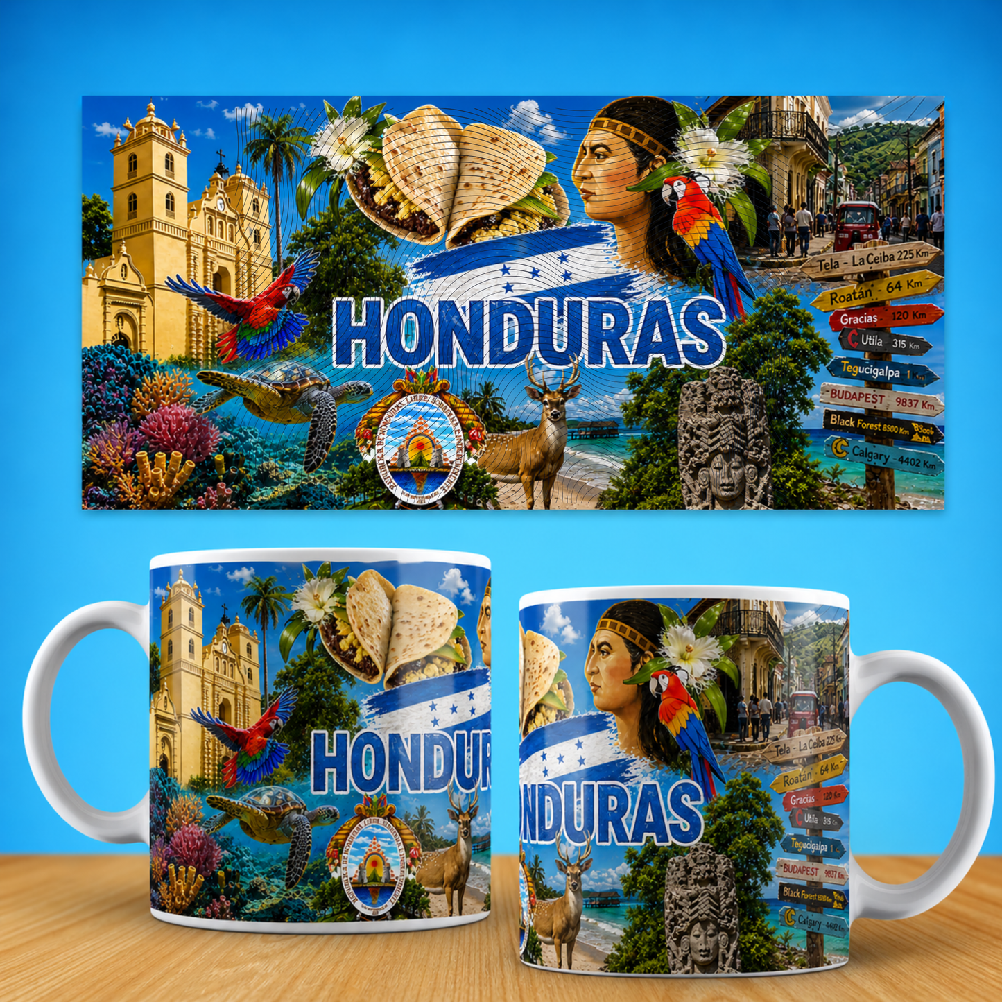 Honduras Travel Collage Ceramic Mug - Taza de Café Honduras (11oz, 15oz)