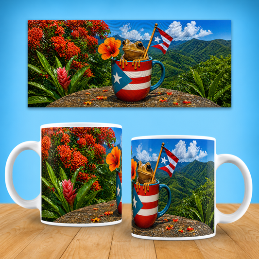 Taza Paisaje Natural de Puerto Rico -Tropical Coquí Design (11oz, 15oz)