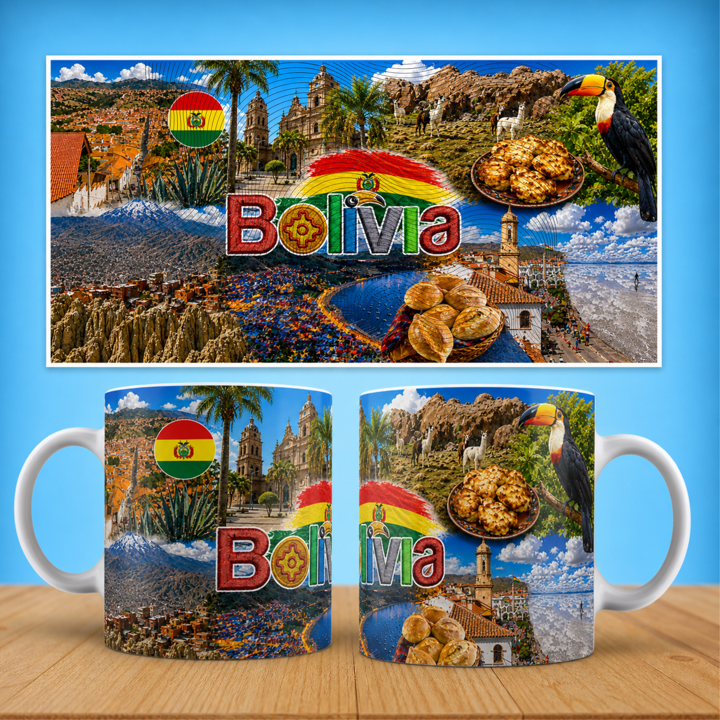 Bolivia Travel Collage Ceramic Mug - Taza de Café Paisajes de Bolivia (11oz, 15oz)