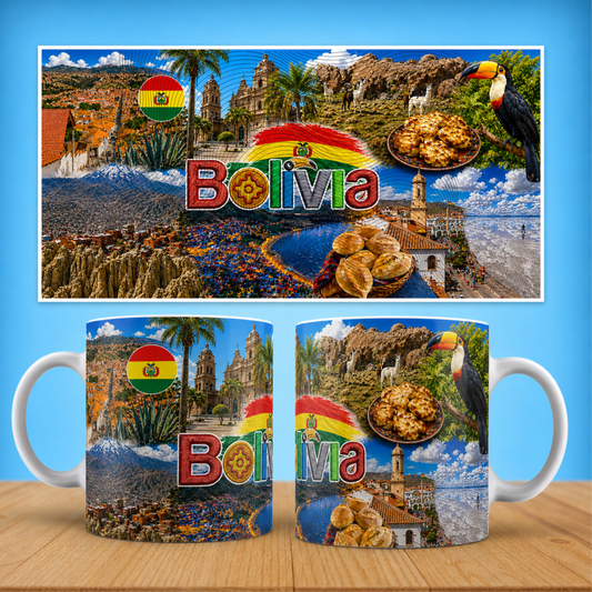 Bolivia Travel Collage Ceramic Mug - Taza de Café Paisajes de Bolivia (11oz, 15oz)