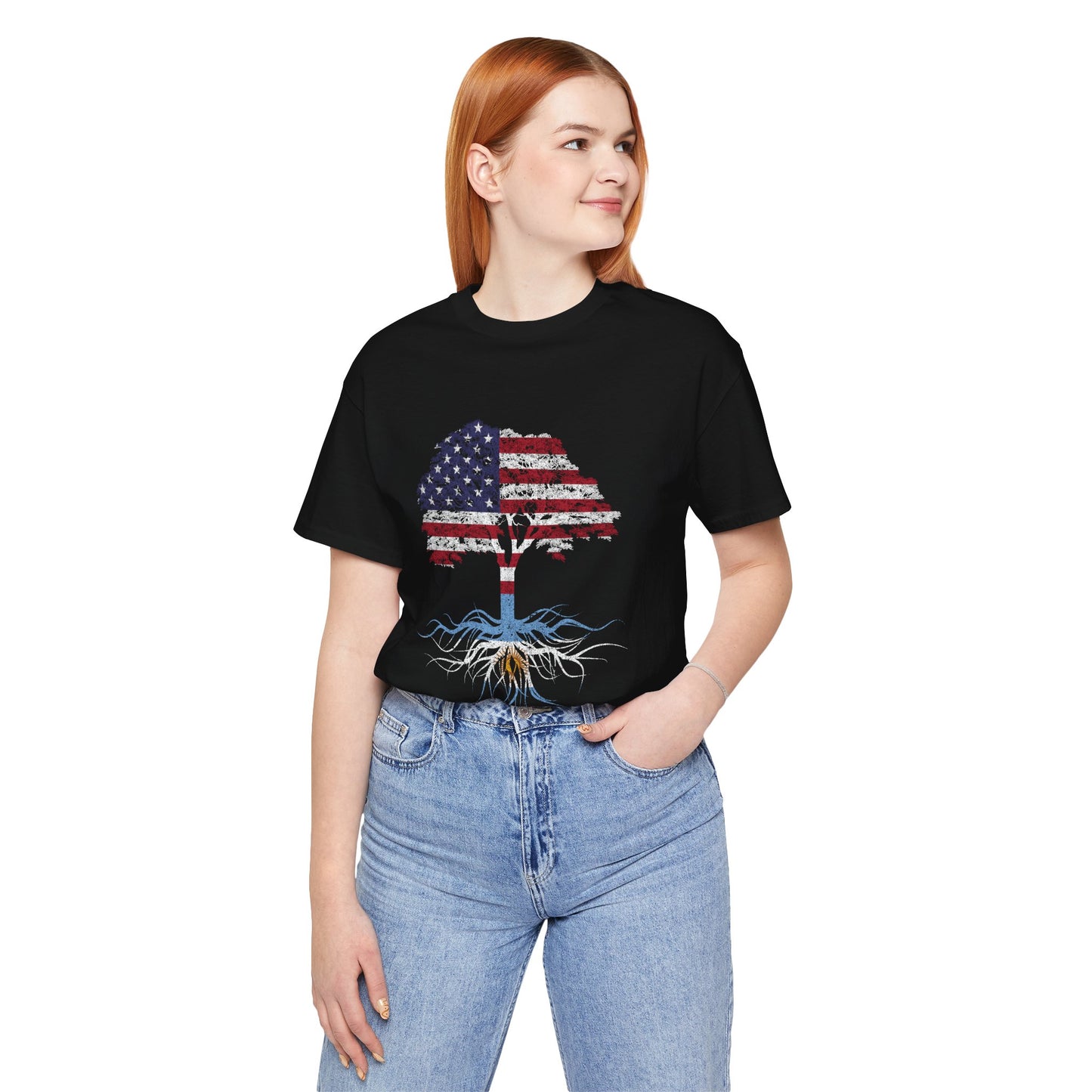 American Flag Tree T-Shirt — Argentina & USA Flag Tree T-Shirt