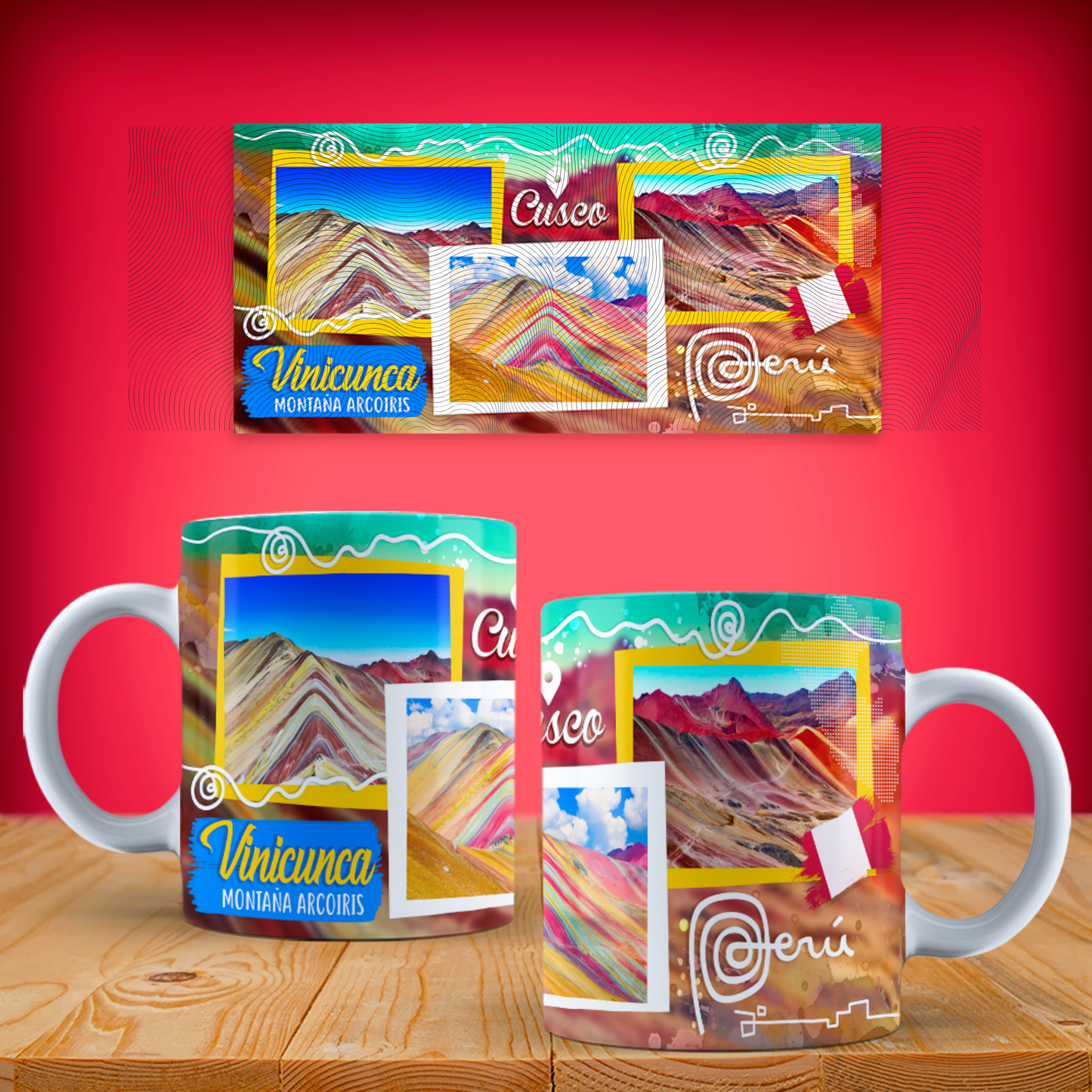 Cusco Peru Travel Collage Ceramic Mug - Rainbow Mountain - Taza Perú (11oz, 15oz)