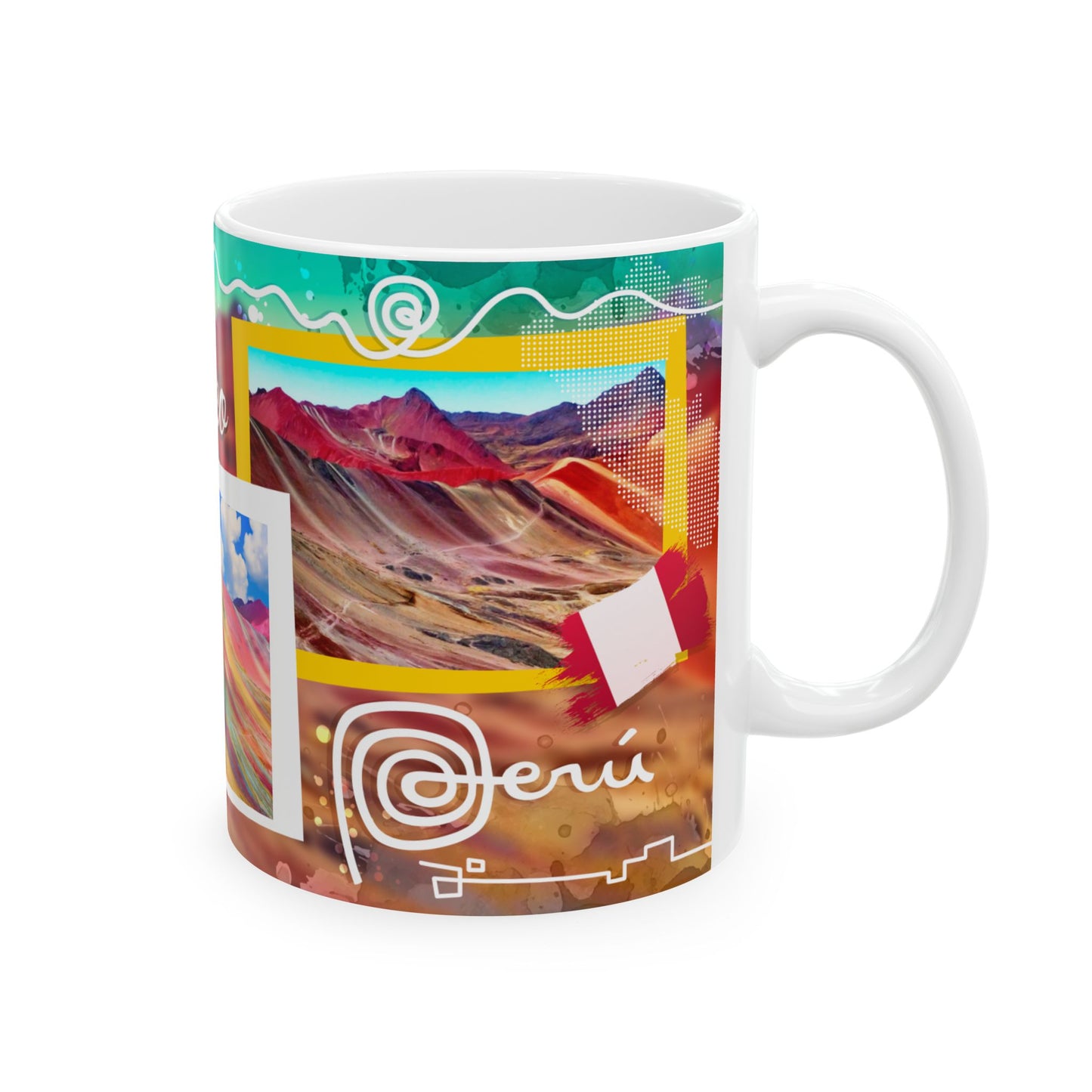 Cusco Peru Travel Collage Ceramic Mug - Rainbow Mountain - Taza Perú (11oz, 15oz)
