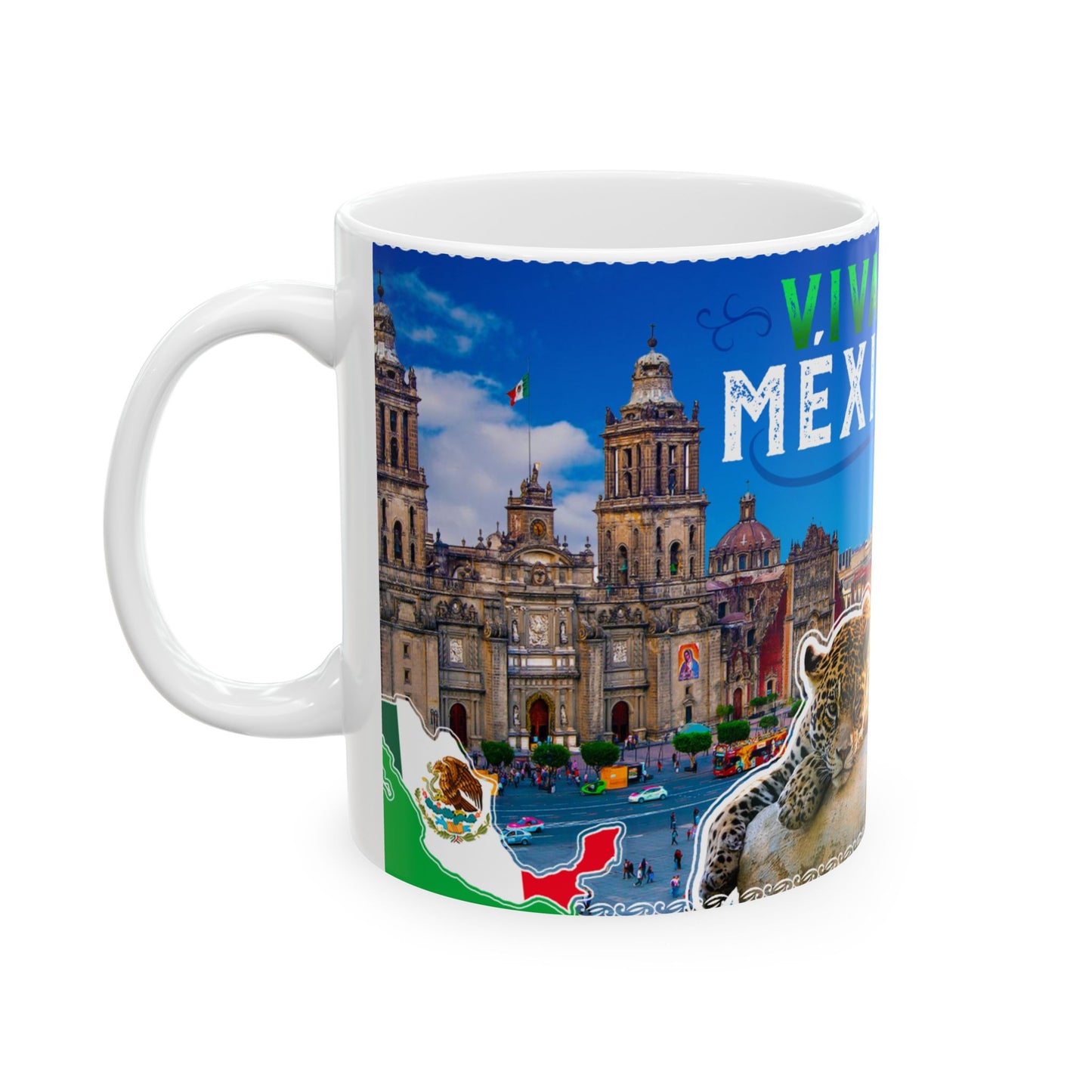 Viva Mexico Ceramic Mug - Mexican Flag & Landmarks (11oz/15oz)