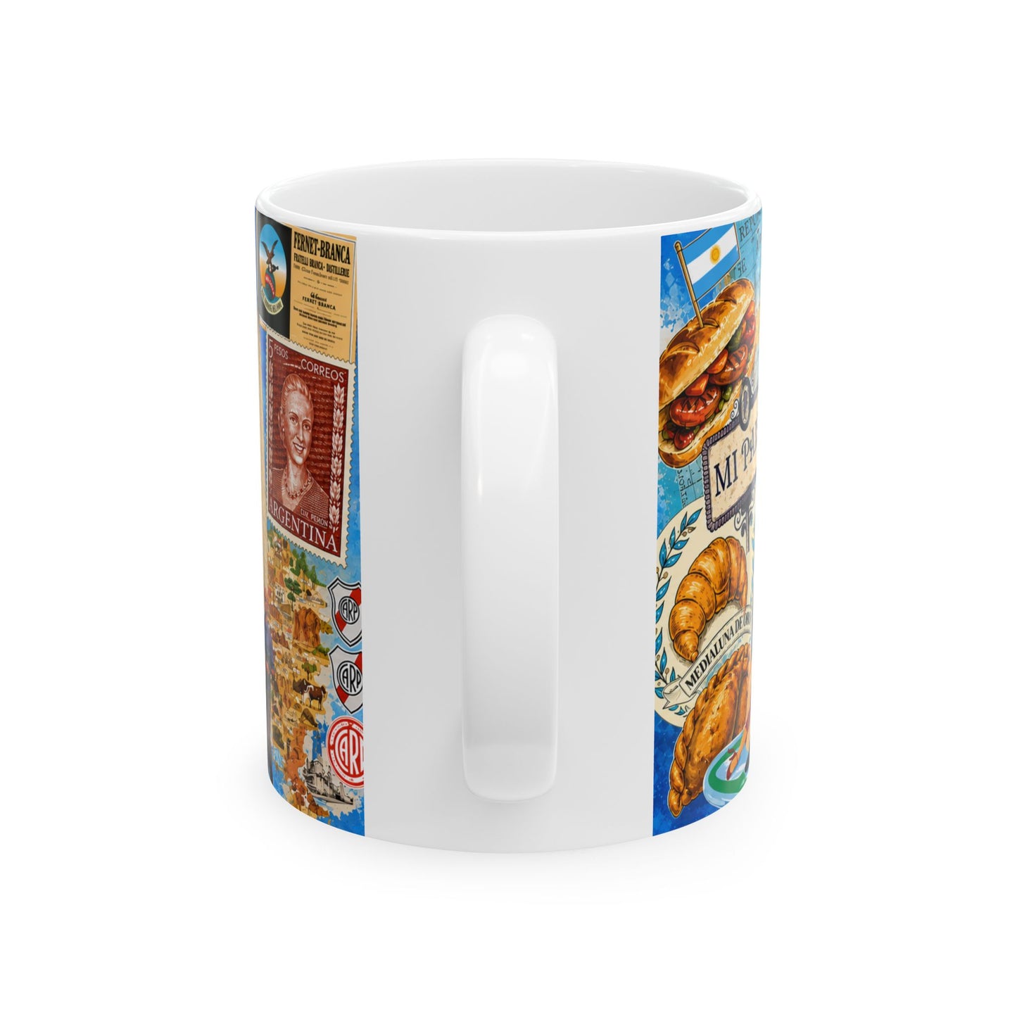 Argentina Collage Ceramic Mug — Sun of May, Flag & Iconic Foods (11oz/15oz)