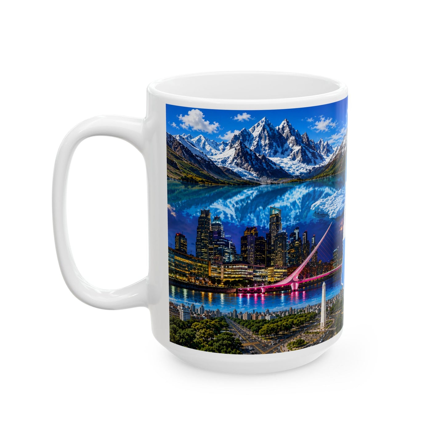 Argentina Travel Photo Collage Ceramic Mug – Map with Sun of May (11oz, 15oz)