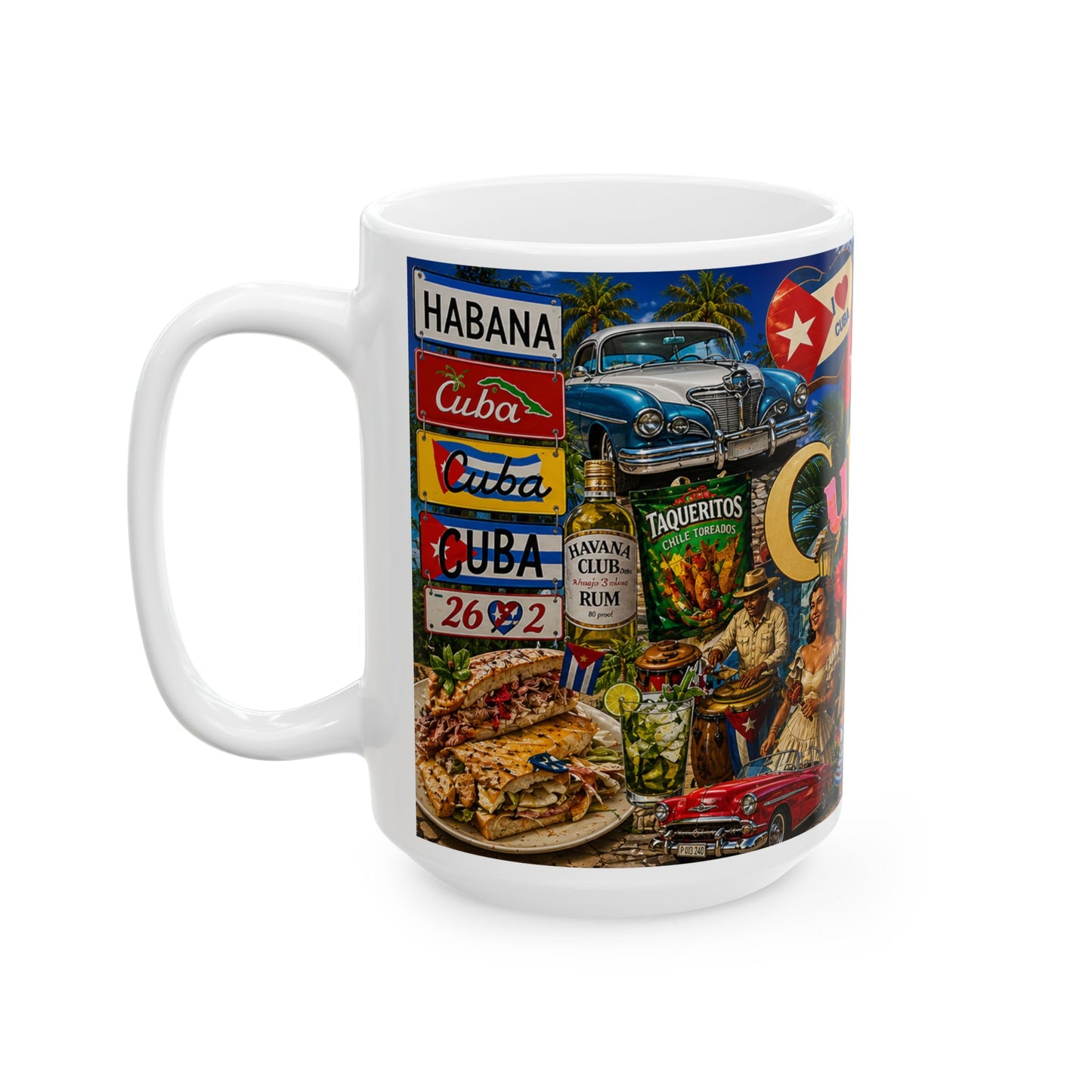 Cuba Collage Ceramic Mug – Vintage Havana Travel Souvenir (11oz, 15oz)