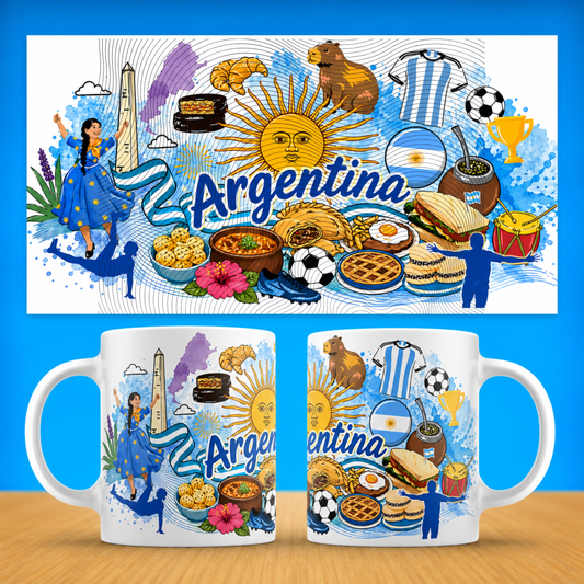 Argentina Coffee Mug – Illustrated National Icons & Food Collage (11oz, 15oz)