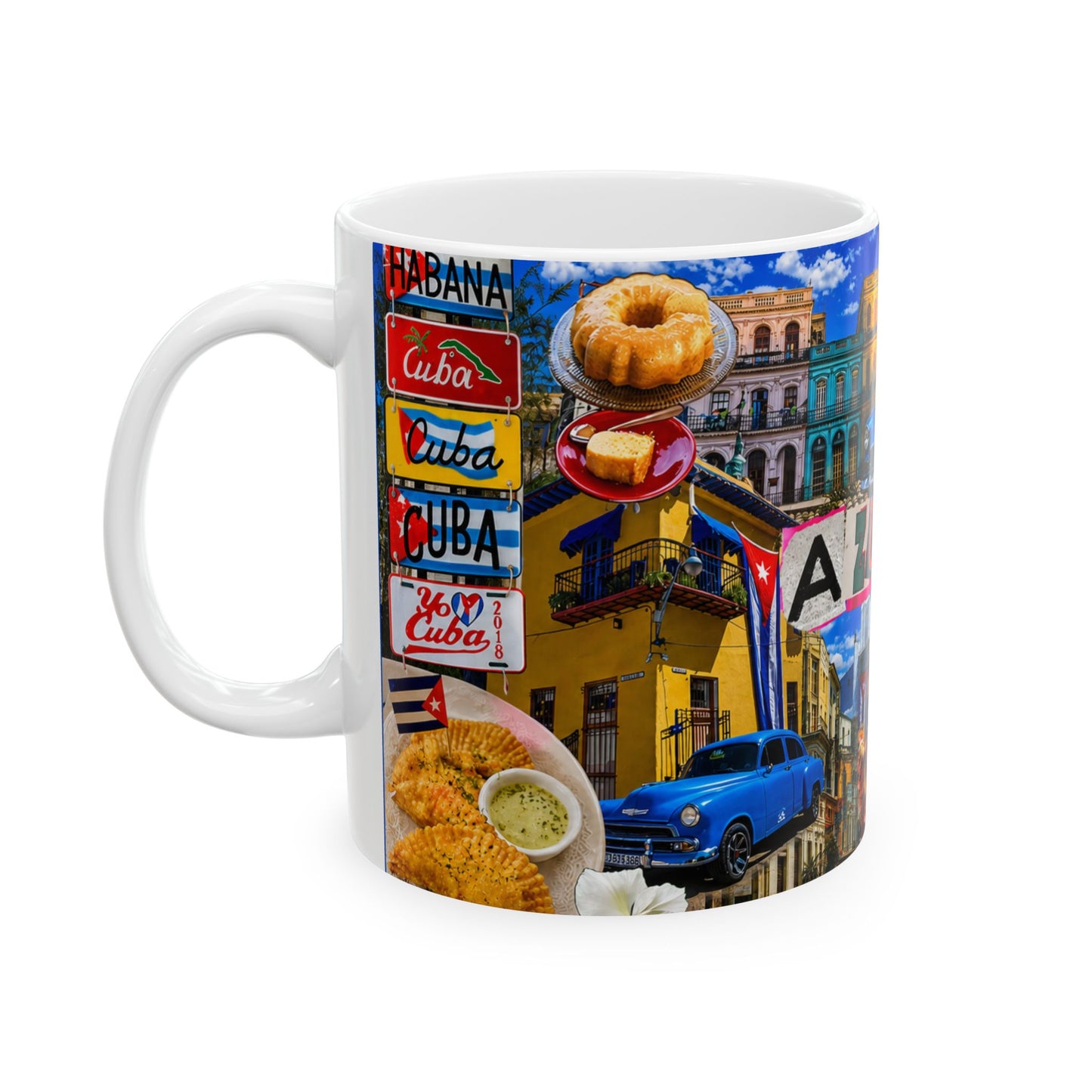 Cuban Collage Ceramic Mug — Havana Vintage Cars & Flags (11oz, 15oz)
