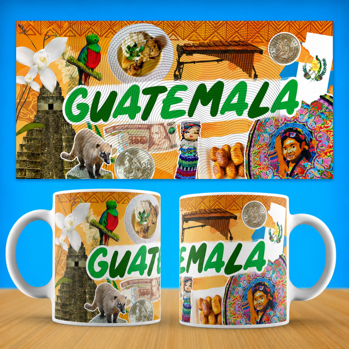 Guatemala Collage Ceramic Mug (11oz/15oz) – Traditional Food, Textiles & Culture