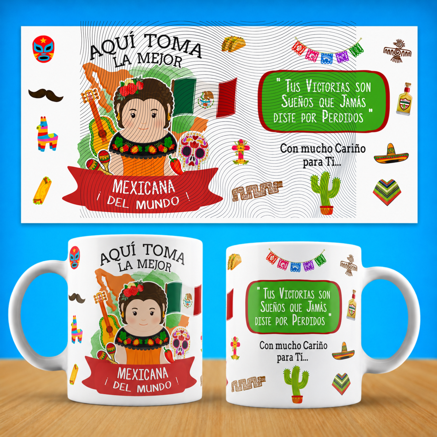 Mexican Ceramic Mug - "La mejor Mexicana" Coffee Cup (11oz, 15oz)