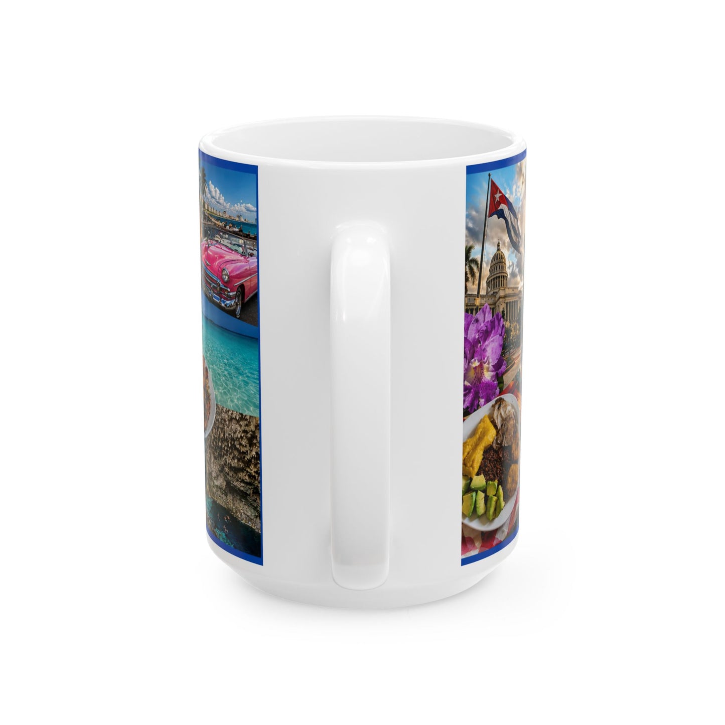 Cuba Collage Ceramic Mug – Vintage Cars, Flag & Tropical Travel Souvenir (11oz, 15oz)