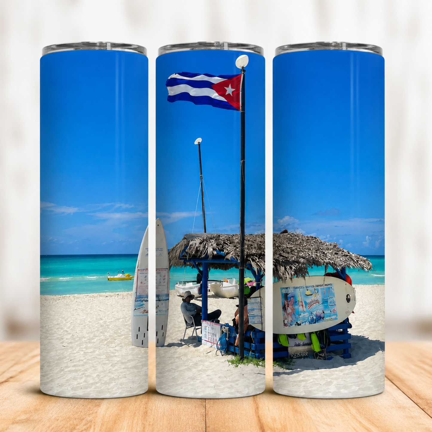 Vaso Térmico Cuba Playa y Bandera con Pajita 20oz